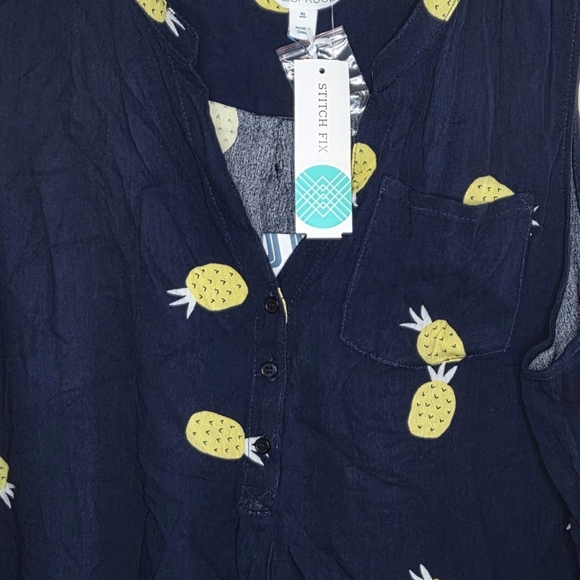 NWT Stitch Fix Market & Spruce | Prat Henley Sleeveless Pineapple Blouse Size XL - Picture 2 of 5